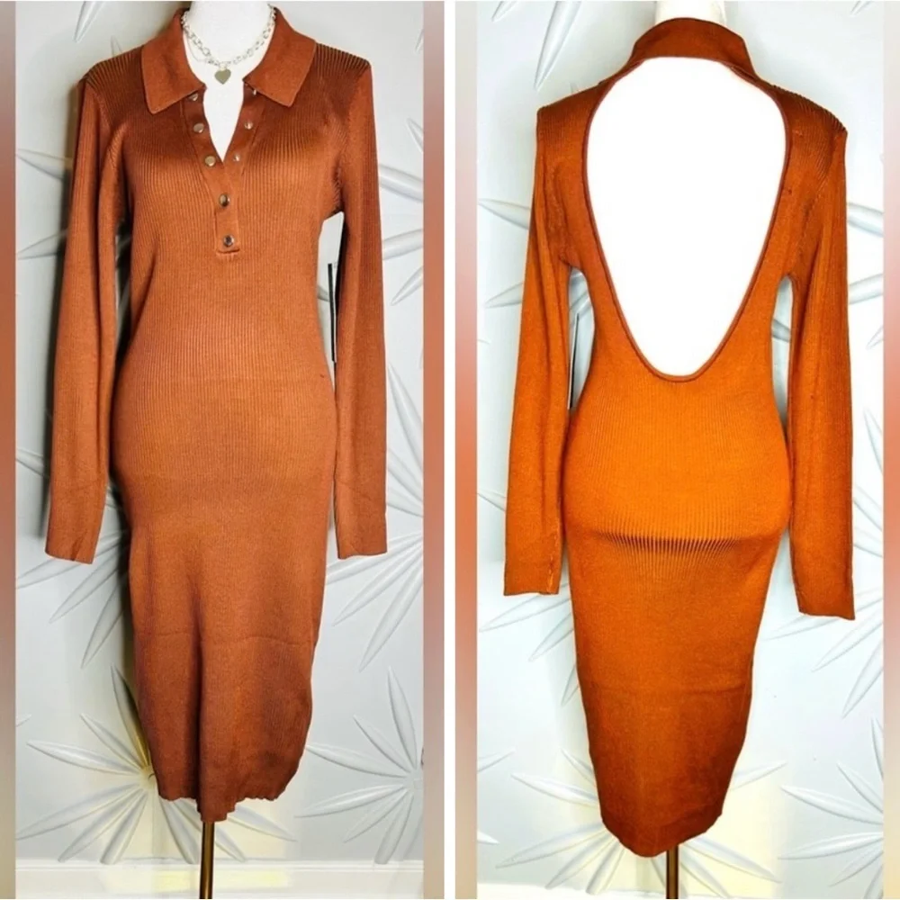 NWT Almost Famous SZ XL brown sweater dress w/long sleeves, bust 36”-46”